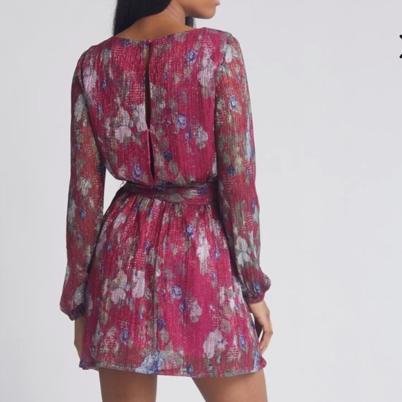 Dress The Population Kirsi Metallic Floral Long Sleeve Minidress NWT - Picture 2 of 5